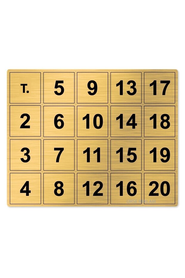 Table Number, Cabinet Number, Metal Chrome Color 1 - 20 (5X5Cm Back Adhesive)