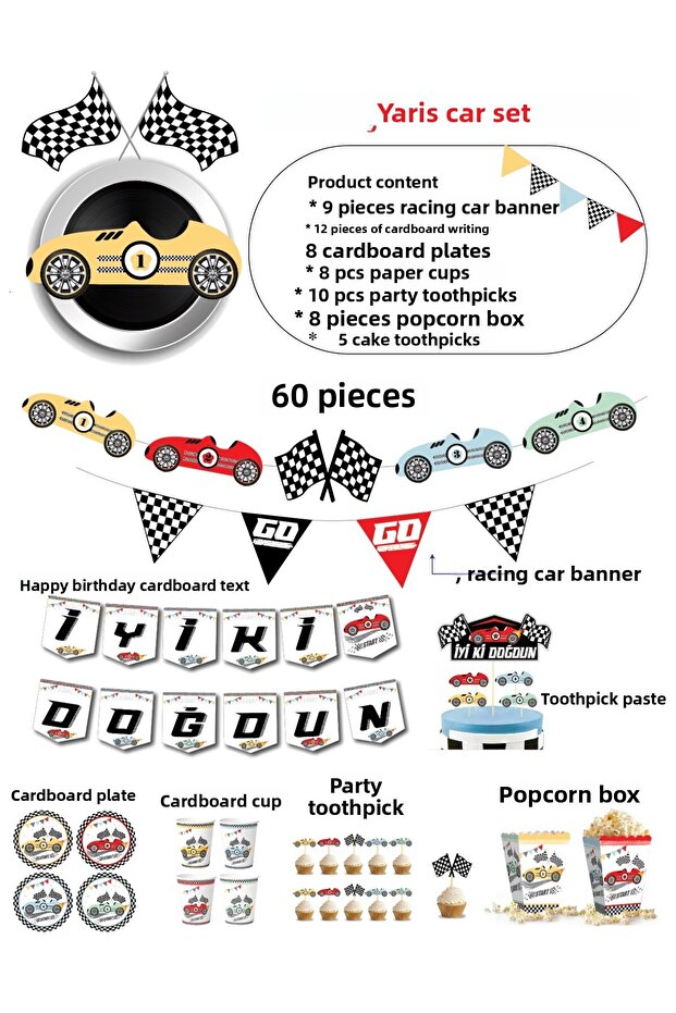 Racing Cars Themed Party Set 60 Pieces