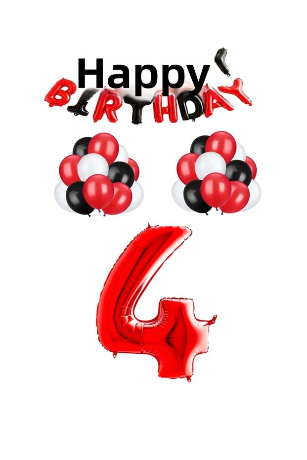 Best Black Red Happy Birthday Red Number Foil and Latex Balloon Set Age 4