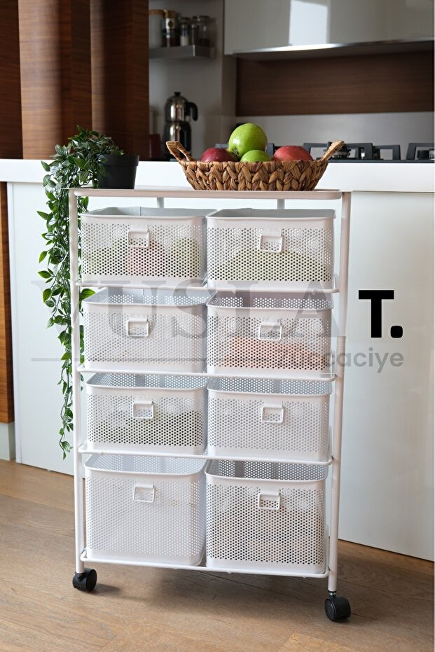 8-Compartment 4-Tier Wheeled Vegetable Storage Rack