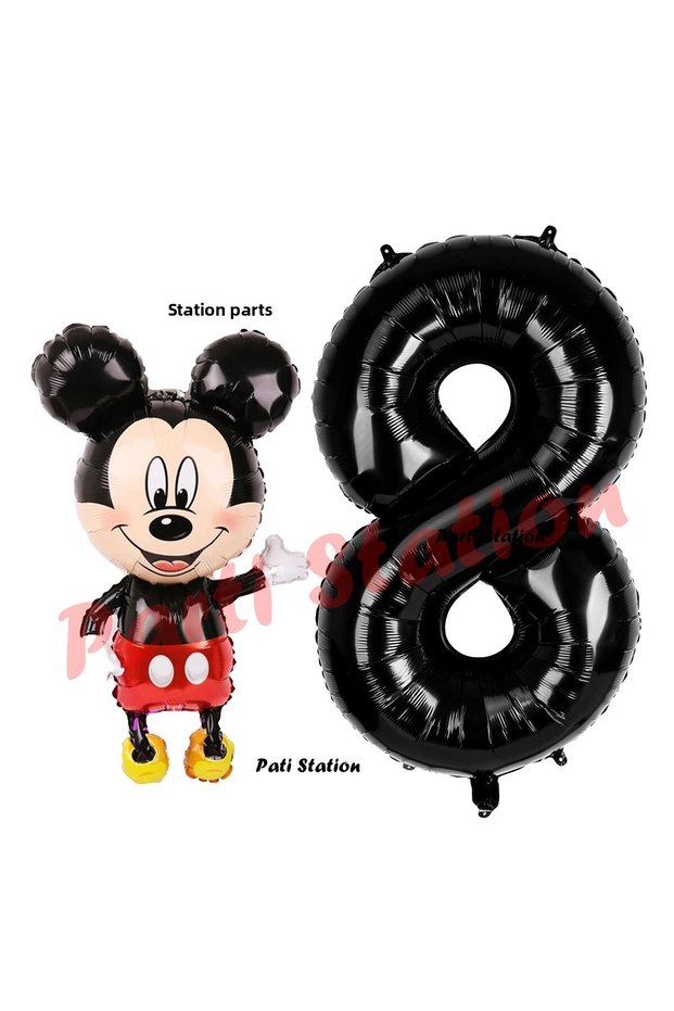 8 Year Old Birthday Mickey Mouse Balloon Set - Concept and Black Number Balloon