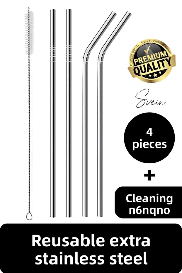 4 Stainless Steel Straws, Reusable Metal Cleaning Brush, Soft Drinks
