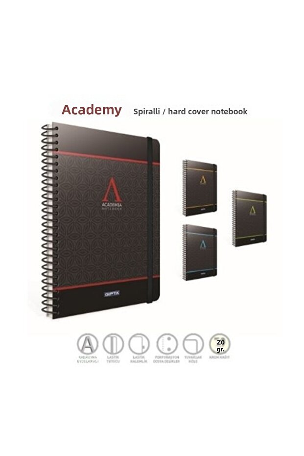 دفتر ملاحظات أكاديميا حلزوني أسود أزرق بغطاء صلب 120 ورقة 17x24