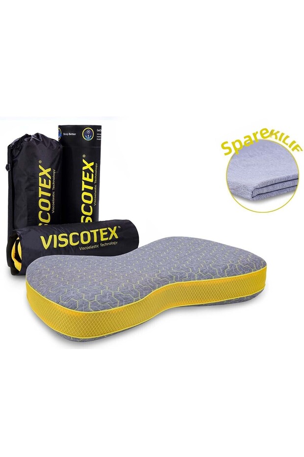 Visco Orthopedic Neck Support Pillow - Extra Cotton Cover - Pillow with Carrying Bag - 60X40X12, Yellow