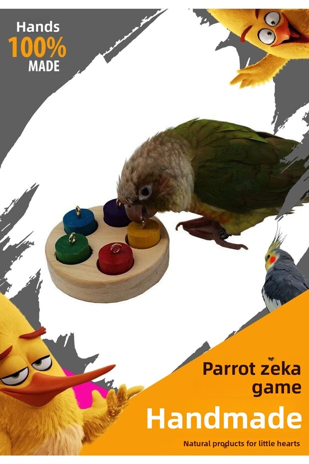 Parrot Wooden Educational Interactive Toy for Intelligence Development Natural Colorful Oval