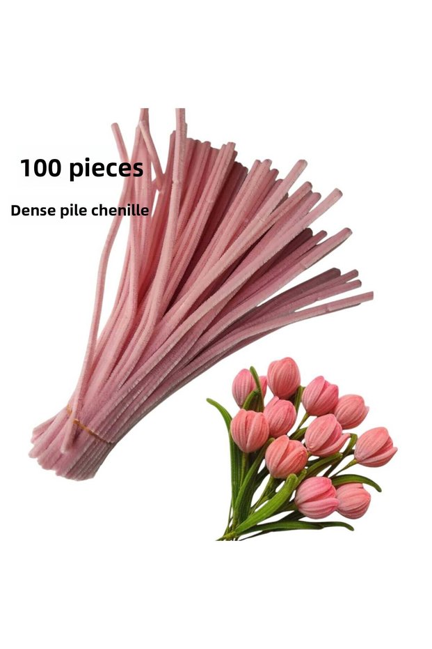 100 Pieces Pastel Pink Chenille, Feathered Wire Suitable for Flower Making, 30 cm 6mm