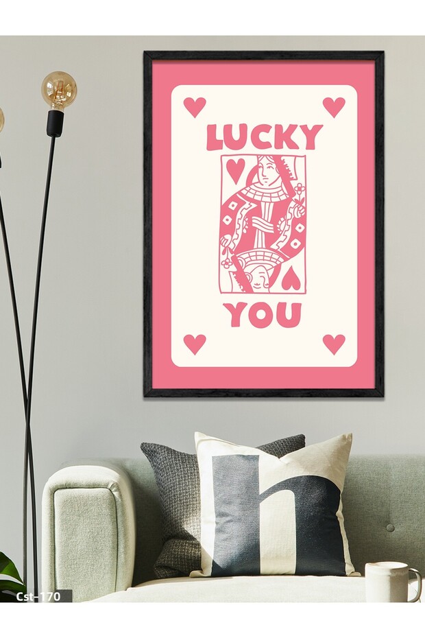 Luck Card - Light Pink One Piece Painting with Black Wooden Frame
