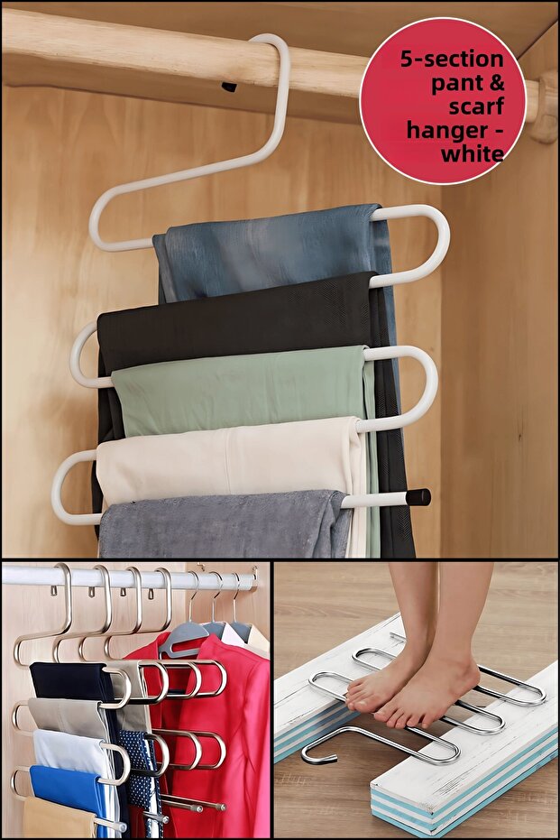 5-Compartment Metal Hanger - Pants, Shawl and Clothes Organizer Closet Hanger