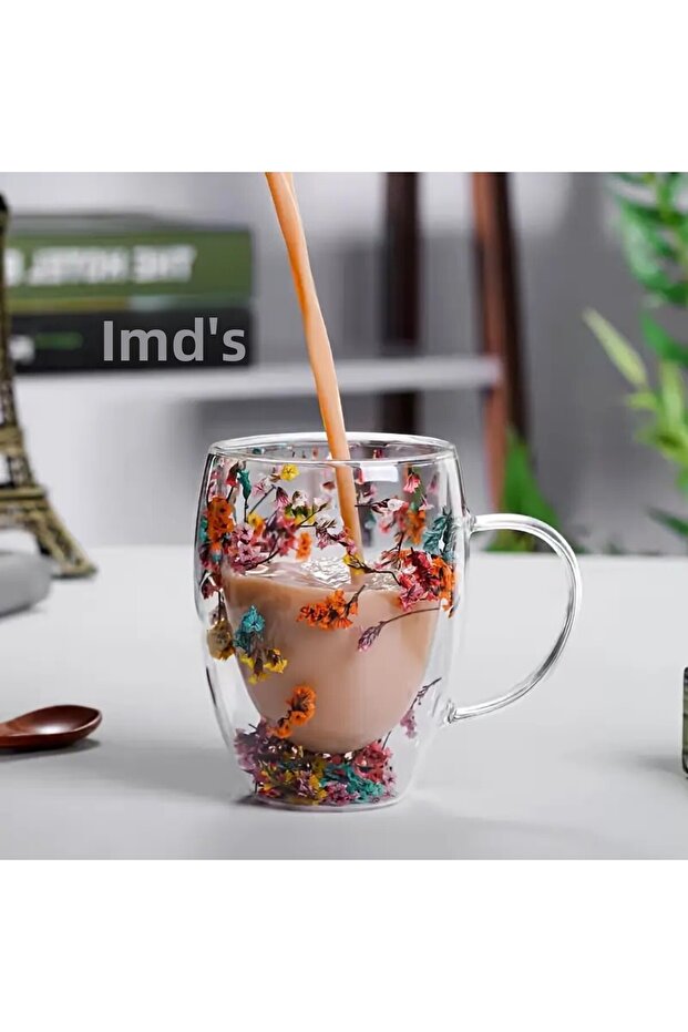 Flower Pattern Double Layer Mug Cup Stylish Durable Coffee Tea Cup Gift Product
