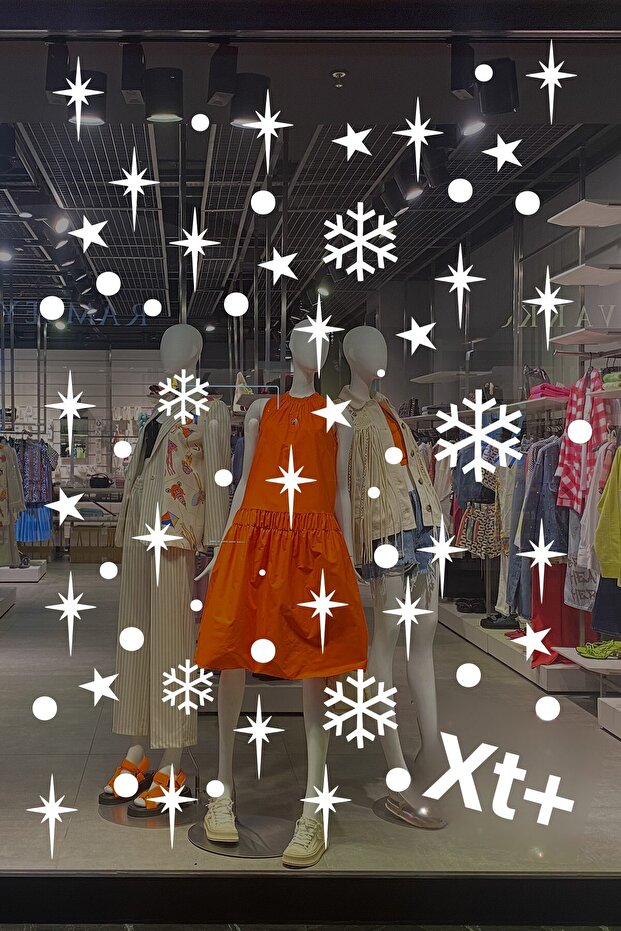 Snowflake and Small Magnificent Bright Stars New Year's Home Display Sticker