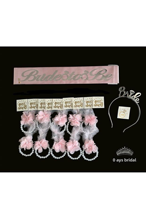 Pink Bride to Be Bridesmaid Bracelet and Tattoo, Bridal Crown Sash Bachelorette
