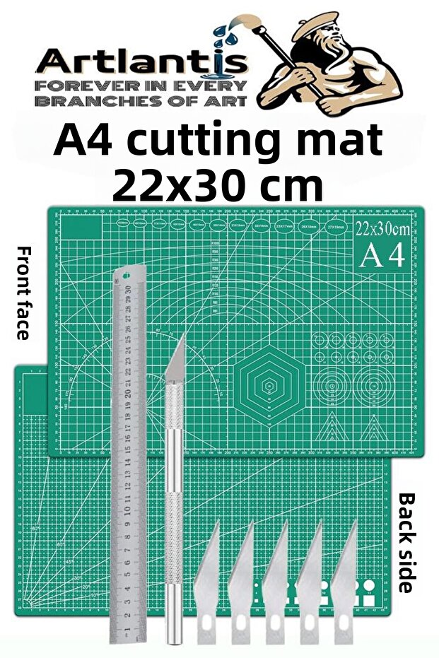 Cutting Mat A4 Kretuar Set and Steel Cevel 30 cm 1 Piece 22X30 cm Double Sided Drawing Mat Cutting Mat K