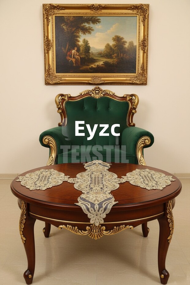 Living Room Set, Bedroom 3 Piece Coffee Table Cloth, Table Cloth 3 Piece Room Set - Gold Color