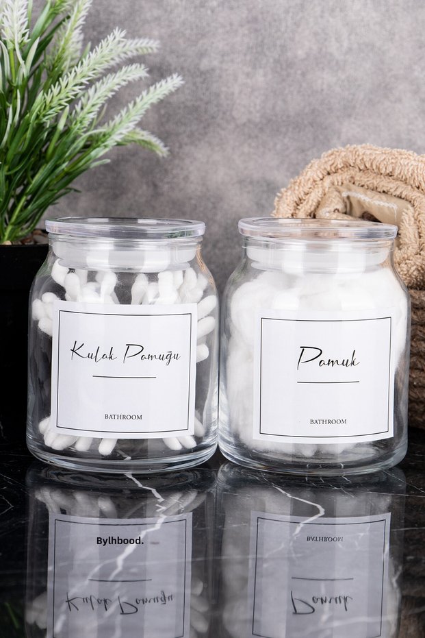 2-Piece Glass Cotton Set, Cotton Swabs and Cotton Organizing Set, Storage Container, Bathroom Set