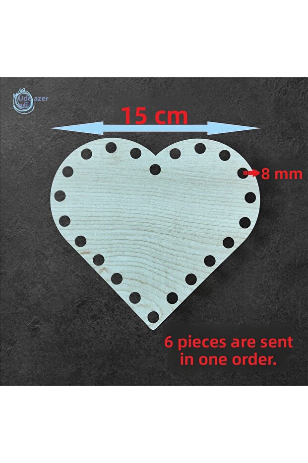 Wooden Heart Cream 15 cm 6 Pieces Bamboo Tray Knitting Plate Supla Perforated Base Crochet Base Craft Basket Base
