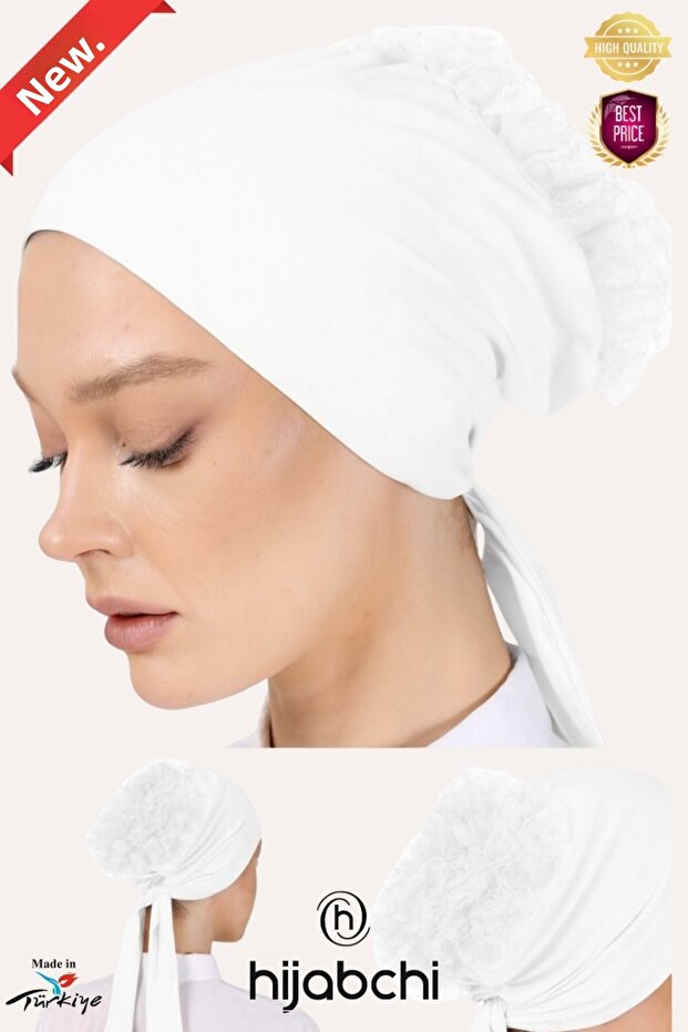 Ruffled Bun Bonnet - Front Is Sewn - Combed Cotton Fabric - White