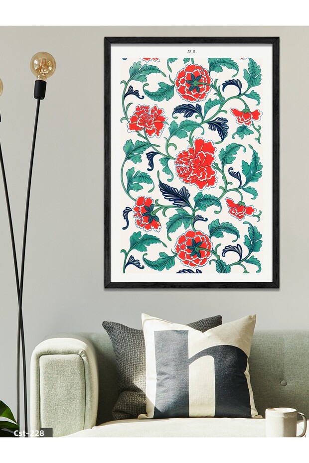 Red Flower Motif One Piece Black Wooden Framed Painting