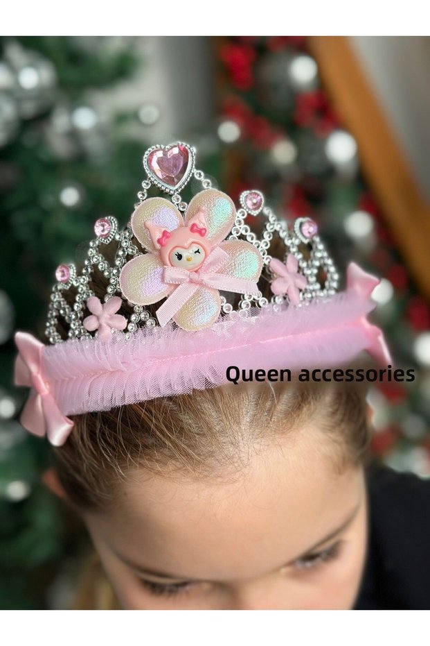 Kuromi Special Birthday Princess Concept Queen Children's Crown with Stones and Flowers Pink