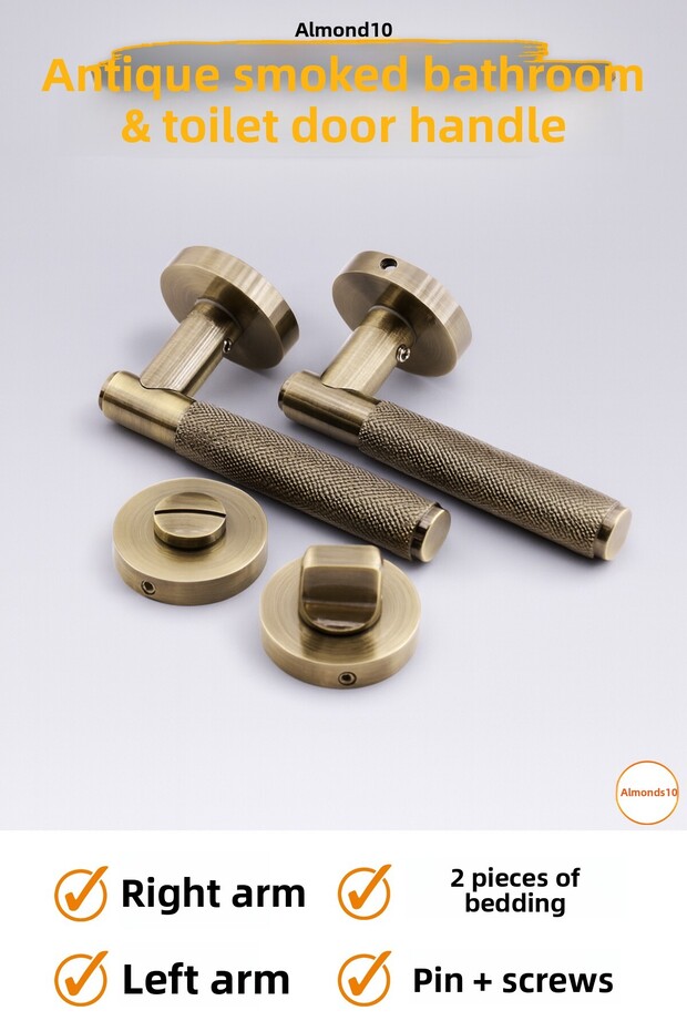 Antique Smoked Wc Bathroom Type Door Handle Set with Rosette Right Left Compatible Modern Interior Door Metal Model - 1