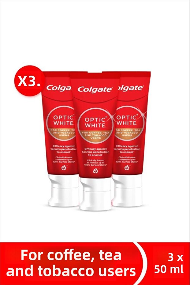 Optic White Toothpaste for Coffee, Tea, and Tobacco Users 50 ml X3 Pieces Oral Care Oral Hygiene