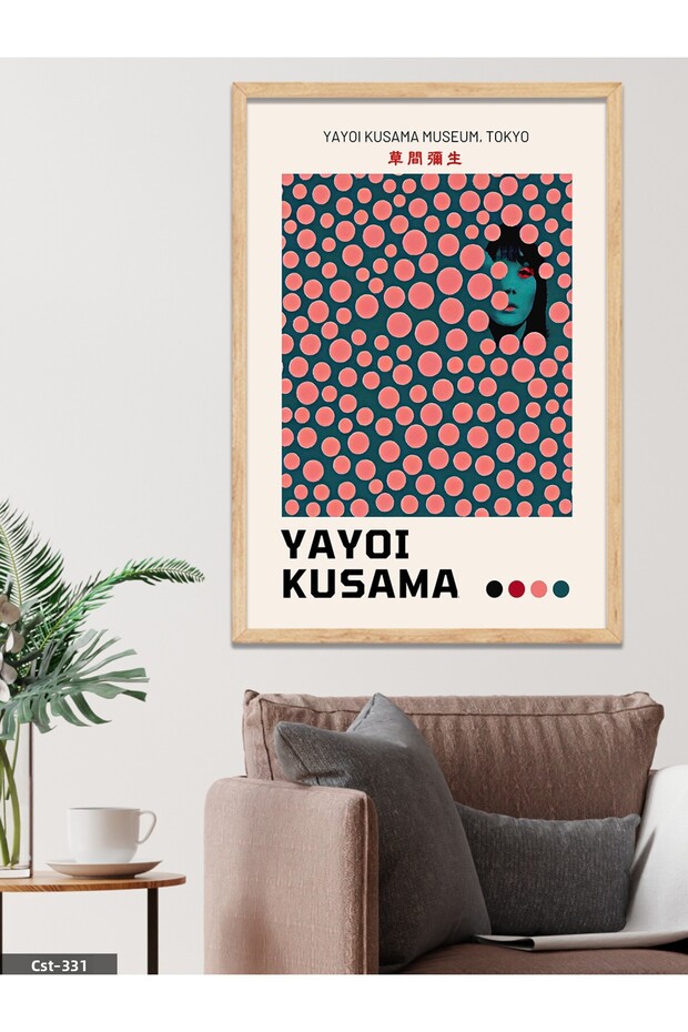 Yayoi Kusama Pink Spotted Portrait One Piece Wooden Framed Painting