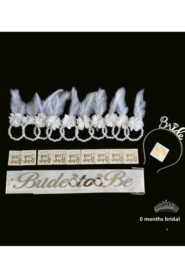 White Bride to Be Bridesmaid Bracelet and Tattoo, Bridal Crown Sash Bachelorette