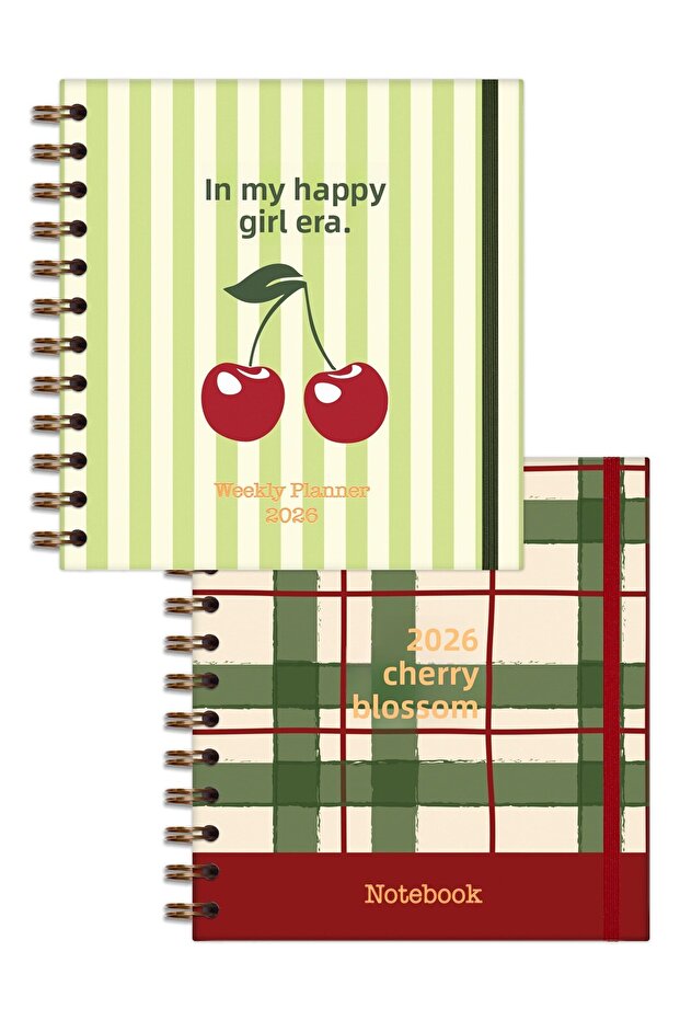 15X15 cm Square Set of 2 Spiral-Bound 2026 Weekly Agenda and Notebook Cherry - 4