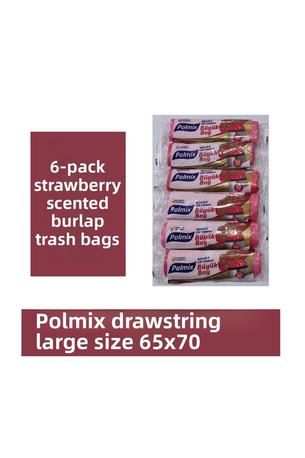 Drawstring Large Size Strawberry Scented Garbage Bags 65X70 6 Packs X 10 Pieces = 60 Pieces