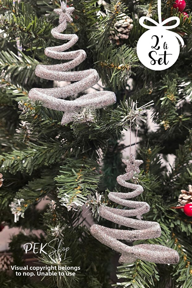 Silvery Silver Tree Shaped Christmas Tree Ornament Set of 2