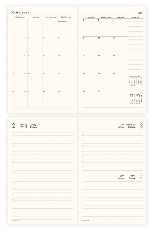 2026 Year Daily Agenda 16X24 cm - 12 Months Dark Blue - 8