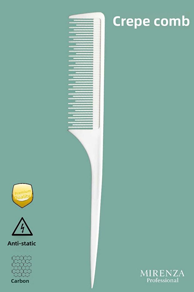 Nano White Crepe Comb - Professional High Quality - Antistatic Carbon