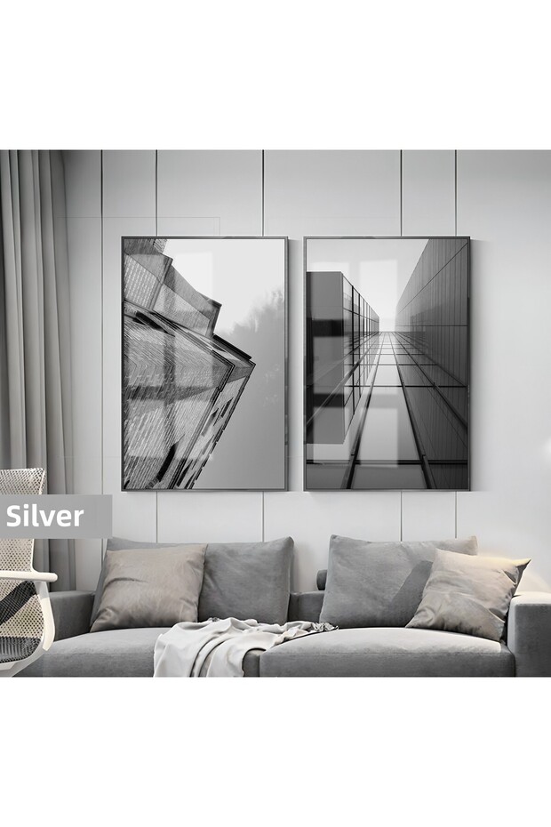 Amazing | Black&White Set Skydelenler Modern Combination | Framed Glass Table 2 Pieces Vertical