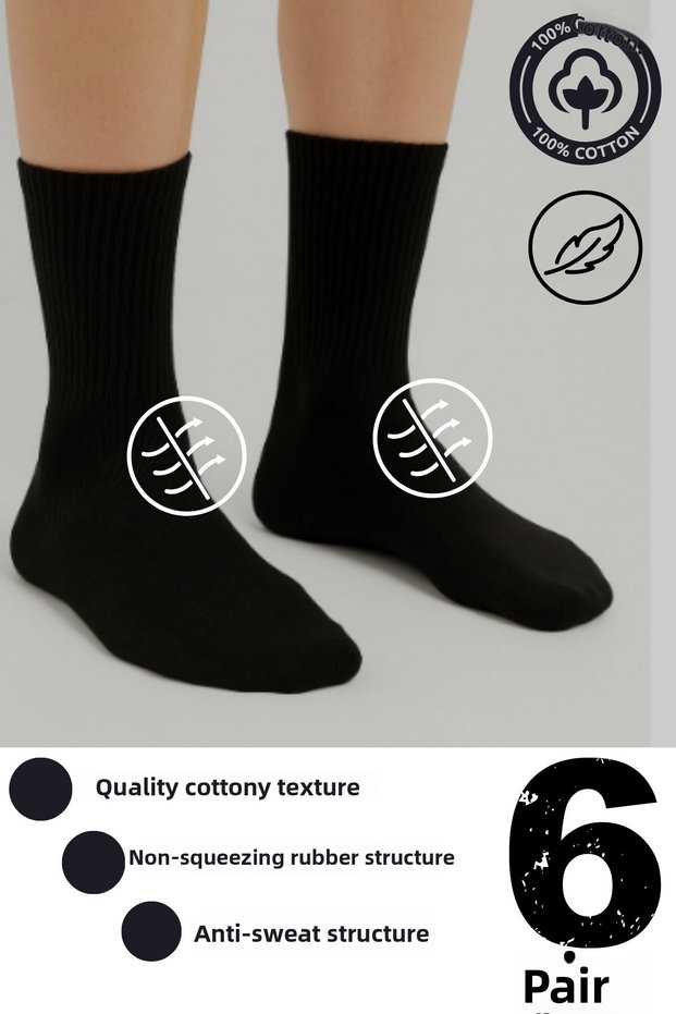 6 Pairs Tennis Socks F Corded Fabric Black Anti-Sweat Unisex - High Quality Tennis Socks Socket Length