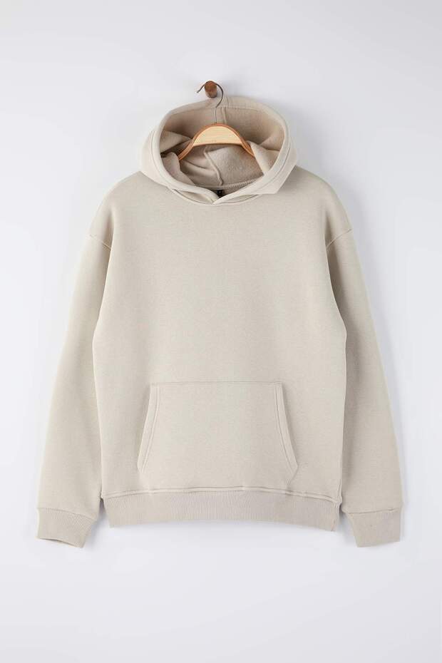 Taş Oversize/Geniş Kesim Sırtı Nakış Detaylı Kapüşonlu Sweatshirt TMNAW25SW00142 - 7