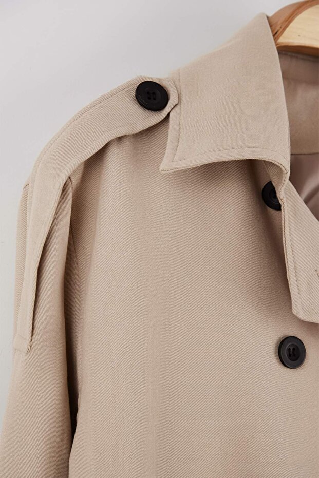 Taş Kruvaze Oversize Kısa Trençkot TWOAW26TR00020 - 7