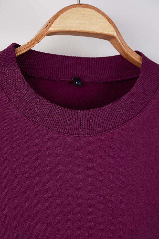 Mürdüm Alttan T-Shirt Çıkma Görünümlü İnce Örme Büyük Beden Sweatshirt TBBAW23AO00023 - 7