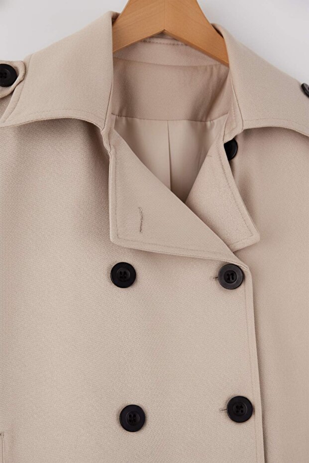 Taş Kruvaze Oversize Kısa Trençkot TWOAW26TR00020 - 6
