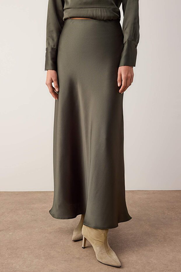 Khaki szatén ballon felső és szoknya estélyi ruha TCTAW26DB00002 - 3