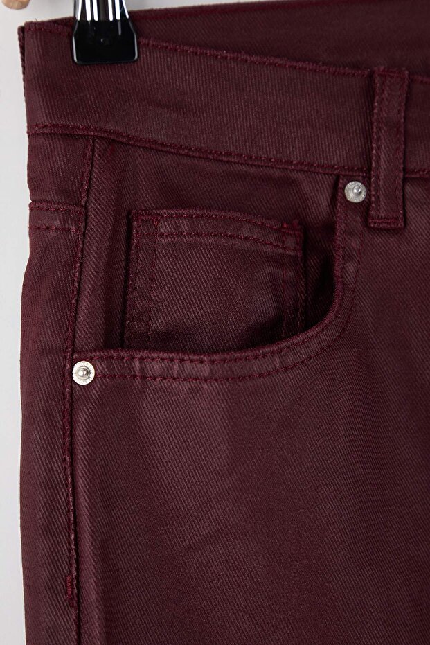 Bordo Kaplamalı Yüksek Bel Wide Leg Jeans TWOAW26JE00166 - 6