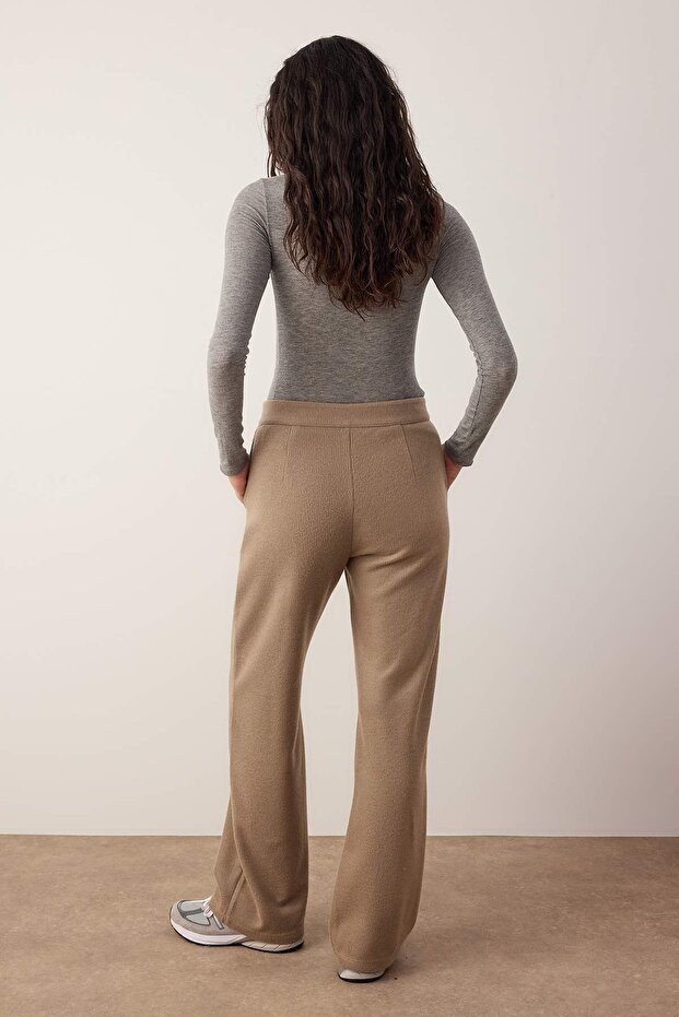 Vizon Wide Leg Kadife Çıtçıtlı Esnek Örme Pantolon TWOAW26PL00114 - 5