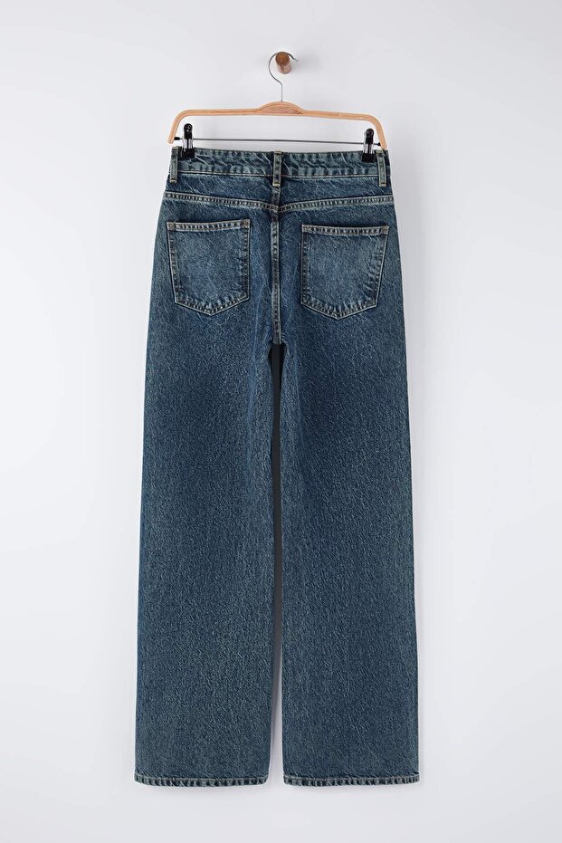 Koyu Mavi Yüksek Bel Wide Leg Palazzo Jeans TWOAW26JE00251 - 6