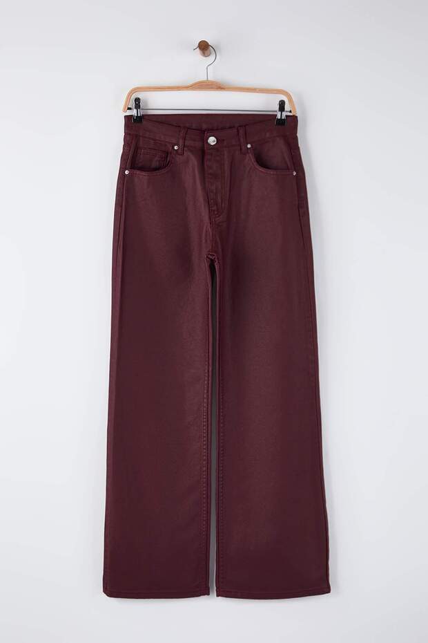 Bordo Kaplamalı Yüksek Bel Wide Leg Jeans TWOAW26JE00166 - 5