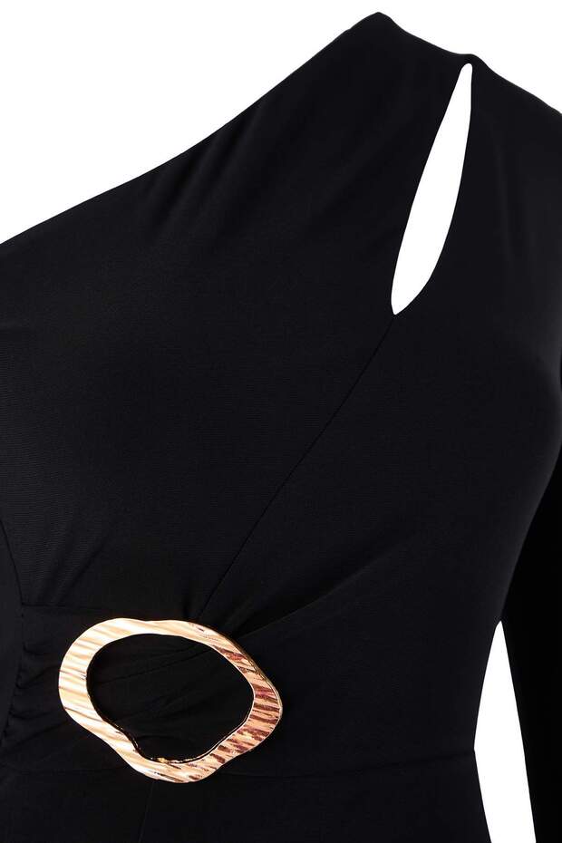 Siyah Cut Out ve Aksesuar Detaylı Örme Maxi Abiye & Mezuniyet Elbisesi TPRAW26AE00012 - 7