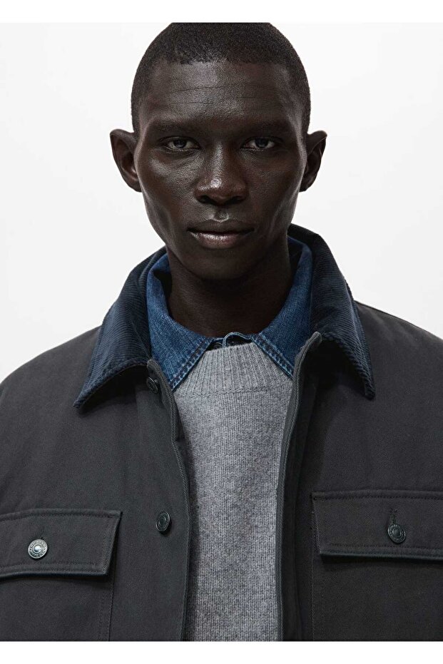 Kadife yaka cepli ceket - 6