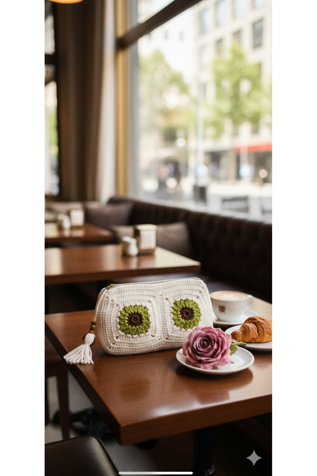 White Color Embossed Floral Design Zippered Hand Knitted Card Holder Phone Case Wallet Small Bag