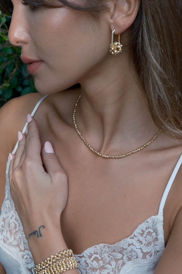 Gold Stone Ball Dorica Earrings