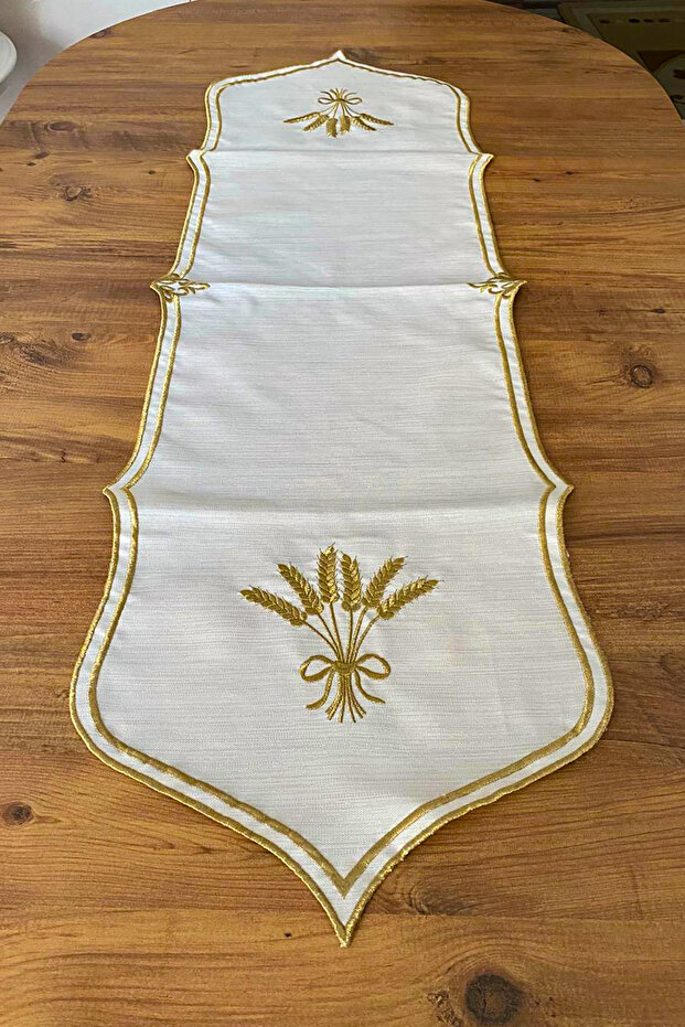 Başak %100 Keten (Nakışlı) Runner-Gold - 2