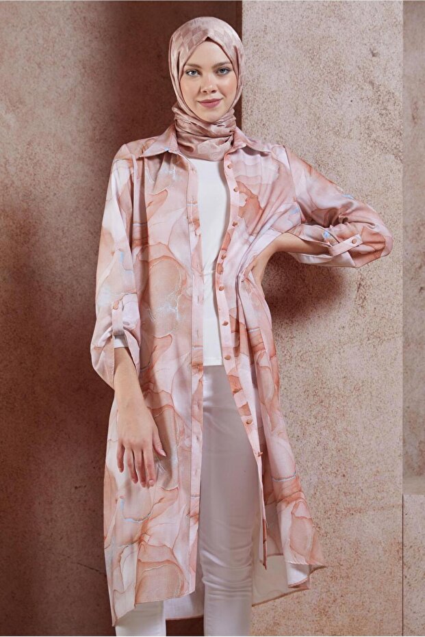 44779 Model Patterned Hijab Tunic - 1
