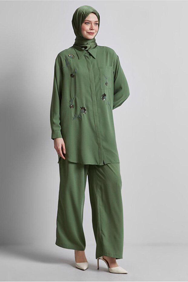 Shirt Collar Pants Suit 45418
