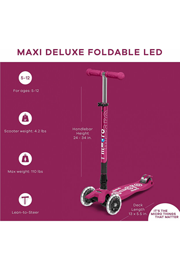 Maxi Deluxe Foldable Berry Red (Led) Scooter MMD095 - 5